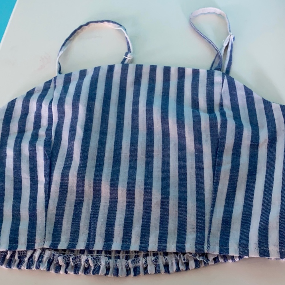 blue and white tank and skirt set